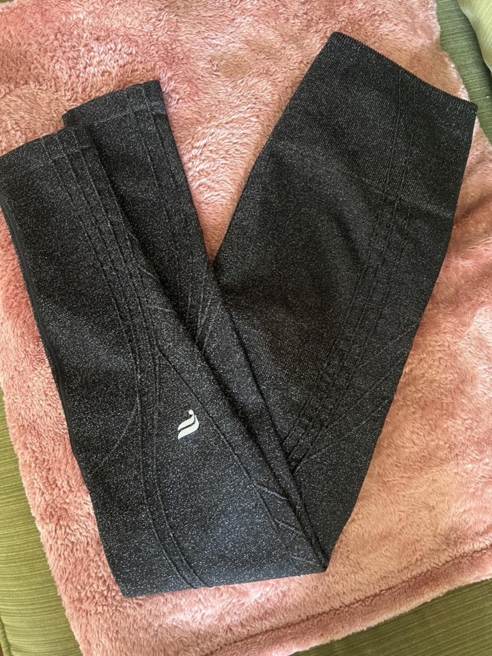 Black Sparkle Workout Leggings with Small Silver Logo